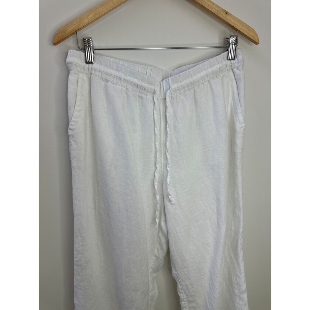 Charter Club Luxury 100% Linen Crop Ankle Pants White Drawstring Lined Pockets M - Picture 3 of 13